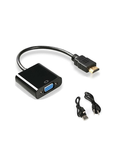 Hdmı To Vga Dönüştürücü Adaptör Mikro Usb Güç Ve Aux Ses Destekli 1080p Full Hd Görüntü Aktar
