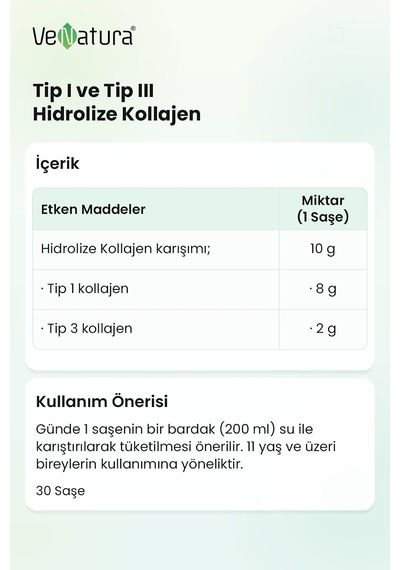 Tip I Ve Tip Iıı Hidrolize Kollajen 30 Saşe