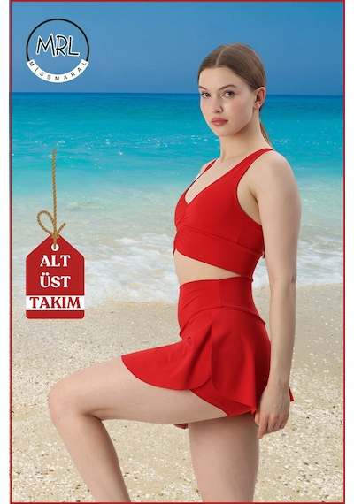 Missmaral Kadın Alt-üst Takım Kırmızı Şort & Crop Denizde Havuz Sporda Casual/günlük Kullanım Kırmızı Kırmızı