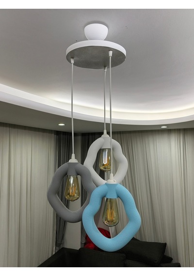 Dekoratif 3 Lü Sarkıt Avize Modern Halka Model Salon, Mutfak, Yemek Masası Avizesi/grimavibeyaz Diğer