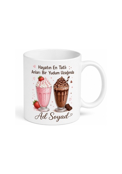 Milkshake İçenlere Çilekli Çikolatalı Milkshake Temalı Kupa Bardak Hediye Beyaz / Çok Renkli