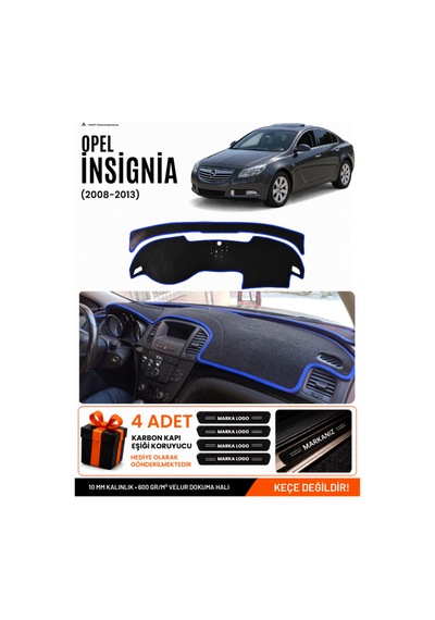 Opel İnsignia 2008-2013 Uyumlu Torpido Koruma, Torpido Örtüsü, Torpido Kılıfı - Siyah-mavi - Op010