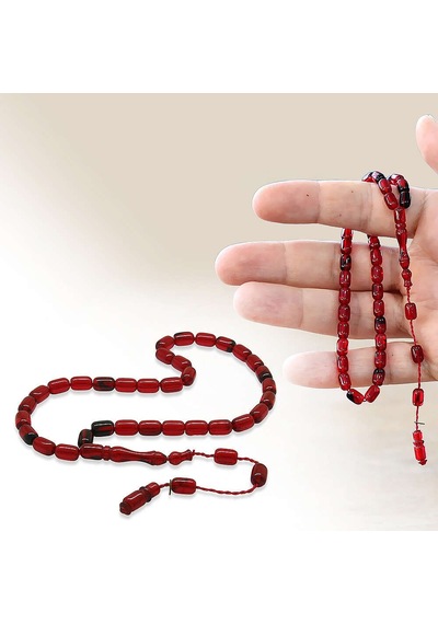 Sistemli Arpa Kesim Bilek Boy Kırmızı-siyah Ateş Kehribar Tesbih