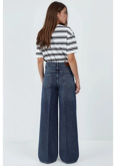 Hiccup Geniş Paça Raw Kot Pantolon Orta Mavi Denim
