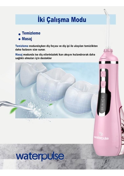 WaterPulse WP-V500-P Flosser Taşınabilir Şarjlı Masajlı Diş Protez Bakım ve Ağız Duşu