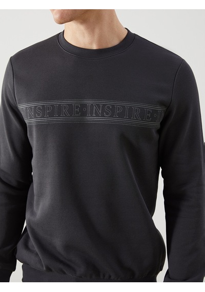 Lcwaıkıkı Classic Antrasit Bisiklet Yaka Baskılı Erkek Kalın Sweatshirt