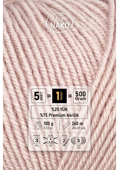 Süper İnci - 318 Gül Goncası - 5'li Paket - 100gr/260m - El Örgü İpi - Atkı Yelek Kazak İpi
