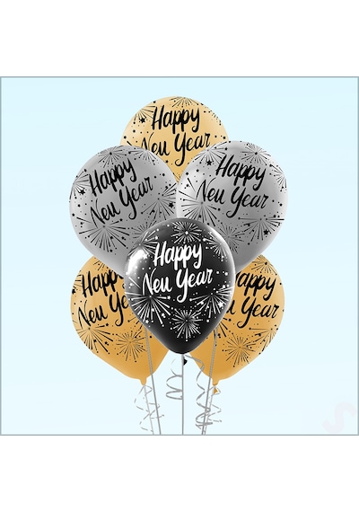 Happy New Year Yılbaşı Balonu, 30cm X 6 Adet Renkli