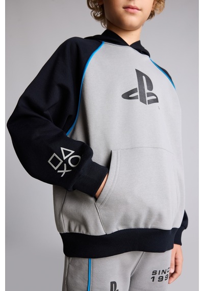 Defacto Playstation Oversize Dik Yaka Baskılı Kanguru Cepli Sweatshirt Erkek Çocuk I3674a826wngr198 Gri-gr198