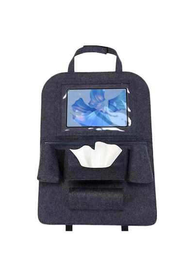 Glanz Araç Koltuk Arkası Organizer Koyu Gri Oto Tablet Telefon Tutucu Araba İçi Düzenleyici