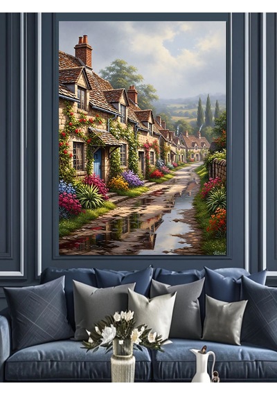Ahşap Tablo Köy Sokağı Ve Evler Yiyecek Ve İçecek Tabloları