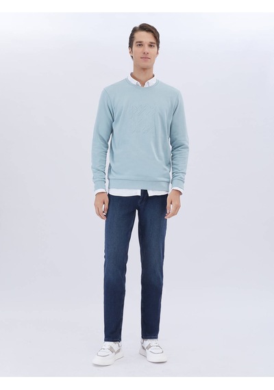 Kip Mint Bisiklet Yaka Baskılı Sweatshırt Çok Renkli