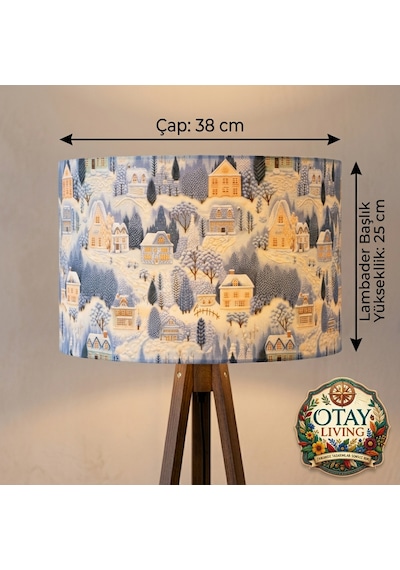 Otay Living Özel Tasarım 3d Dijital Baskılı Kış Evleri Desenli Kumaş Lambader Başlığı Sadece Başlık Çok Renkli