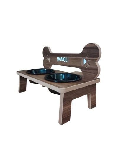Köpek Su Ve Mama Standı -özel Isim Baskılı-kemik Model-cevizmdf-büyük Irk-seramiksiyahkase-2 1000ml