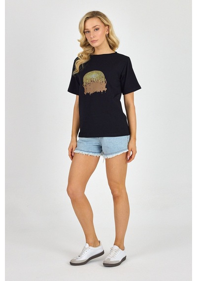 Yapay Zeka Tasarım Dijital Özel Baskılı %100 Pamuklu Penye Regular Fit T-shirt SIYAH