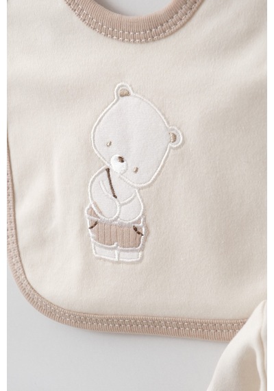 Zeynuko Erkek Bebek Cute Bear Pamuk 0-3 Ay 5'li Yenidoğan Hastane Çıkışı Zıbın Seti Kahverengi