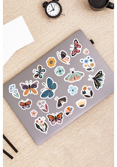 Kelebek Çiçek Bahar Sticker Seti Laptop Ajanda Pc Tablet Telefon Defter Etiket Bullet Journal Diğer
