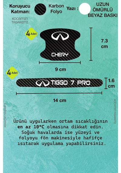 Chery Tiggo 7 Pro Kapı İçi Koruma Seti Tiggo 7 Pro Serisine Uygun Karbon Desenli Şık Beyaz Yazılı Tasarım