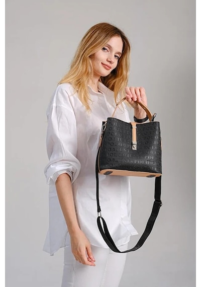 Just Polo Kadın Orta Boy Ayarlanabilir Askılı Şık El & Omuz Çantası Shoulder Bag Siyah Taba