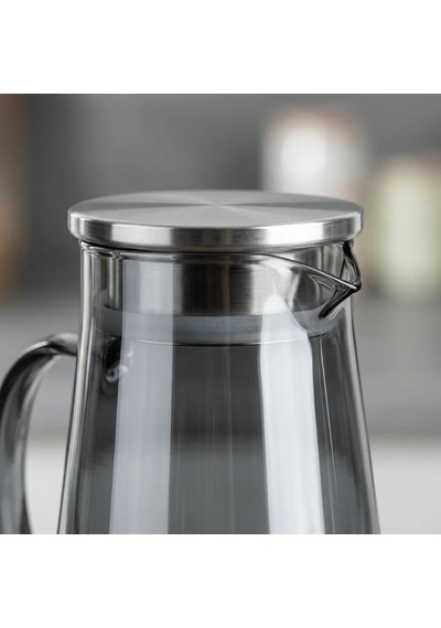 Borosilikat Cam Füme Demlikli Sürahi 1.9 L Bitki Çayı, Detoks Ve Soğuk İçecekler