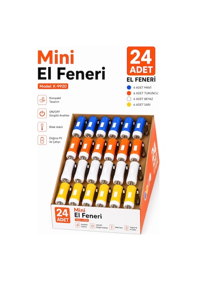 24 Adet Pilli Mini El Feneri Anahtarlık Lambası Aydınlatma Işığı Deprem Çantası Feneri Kulplu 9920