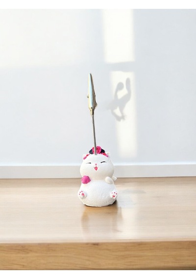 Tekli Japonya Şans Kedileri Kawaii Fotoğraf Ve Not Tutucu - Ofis Masa Not Tutacağı Pembe Mendilli