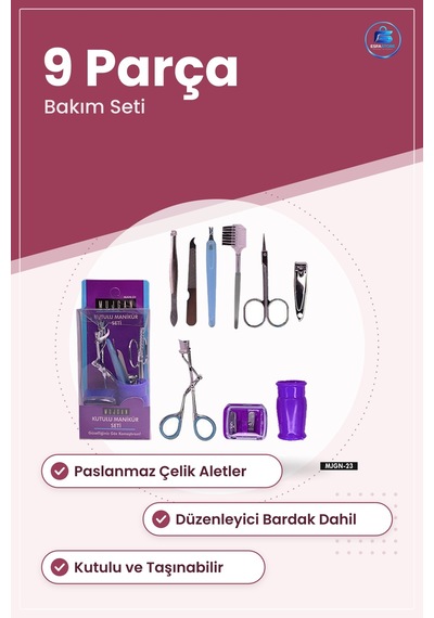 Manikür Ve Pedikür Seti 9 Parça Bardaklı Paslanmaz Çelik Tırnak B