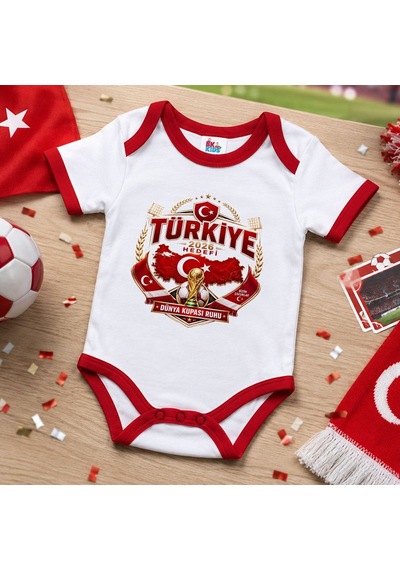 Bk Gift Türkiye Taraftar Temalı 2026 Dünya Kupası Tasarımlı Kırmızı Bebek Body Zıbın-2 Tek Yürek Milli Takım Ruhu