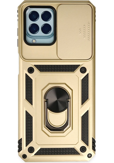 Samsung Galaxy Uyumlu M33 Kılıf Pars Lens Yüzüklü Silikon - Gold Bzsxx00 1