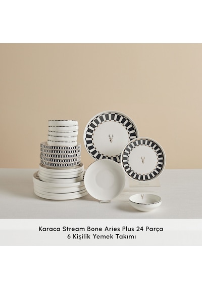 Karaca Stream Bone Aries Plus 24 Parça 6 Kişilik Yemek Takımı Beyaz