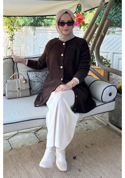 Rabia Şamlı Sedef Angora Triko Hırka Kahve Normal