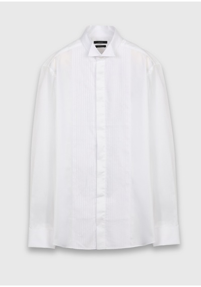 Ramsey Beyaz Düz Slim Fit Duble Manşet Smokin Gömlek beyaz white