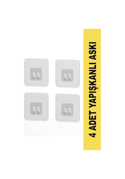 Sas Haus 4 Adet 7x7cm Yedek Süper Güçlü Yapışkanlı Askı, 20KG Banyo - Mutfak Raf Tutucu Sticker, Delmesiz