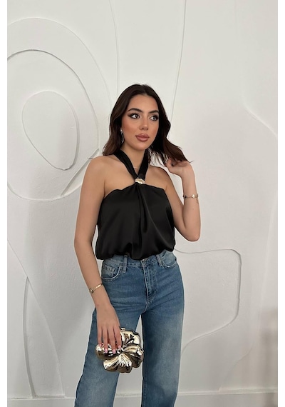 Duygudan Siyah Toka Detaylı Bluz - Siyah