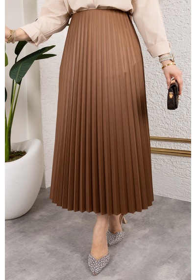 Hira Life Fashion Kadın Tesettür Giyim Ve Deri Görünümlü Beli Lastik Detayı İle Piliseli Uzun Etek Kahverengi Kahverengi Hira Life Fashion Kadın Tesettür Giyim Ve Deri Görünümlü Beli Lastik Detayı İle Piliseli Uzun Etek Kahverengi Kahverengi