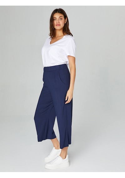 Faik Sönmez Kadın Wide Leg Viskon Kapri 25yb00080 Lacivert