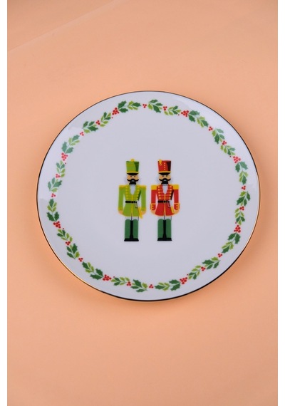 Tabak Evi Porselen Altın Yaldızlı Kurşun Asker Pasta Tabağı 20,50cm Tekli Çok Renkli