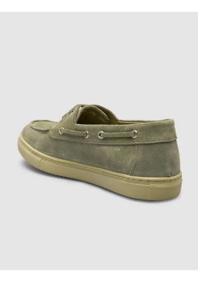 Monamae %100 Hakiki Deri Yeşil Süet Kadın Loafer YESIL