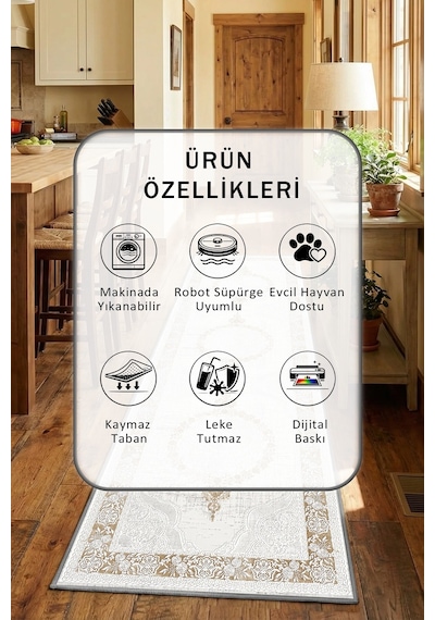 Bonjour Gri Yıkanabilir Mutfak Halısı