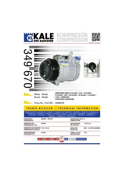 KALE OTO Radyatör 349670 Klima Kompresörü Mercedes C-Seri (W202-S202)Clk (C208)E (W210)