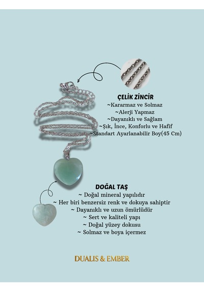 Doğal Taş - Yeşil Aventurin Kalp Kolye Yeşil