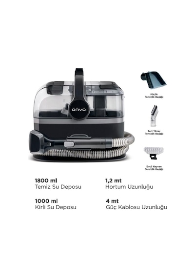 Onvo Ovhym200 Halı Ve Koltuk Yıkama Makinesi 600w Yatay Süpürge Yapısı İle Etkili Temizlik