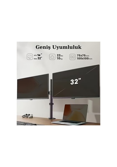 14-32 İnç Düz Kavisli Ekranlar İçin Çift Kol Monitör Standı Ayarlanabilir Yükseklik Eğim Lcd Led Tv - 789515238