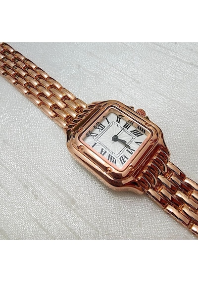 , Rose Gold Rengi, Roma Rakamlı, Modern Tasarım, Retro Tasarım, Hediyelik, Kadın Kol Saati Altın