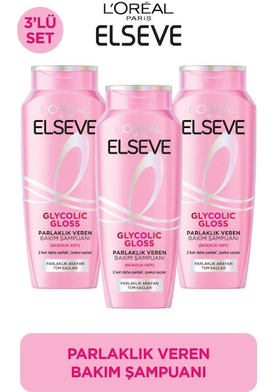 3'lü Elseve Glycolic Gloss Core Parlık Veren Bakım Şampuanı 300 ML