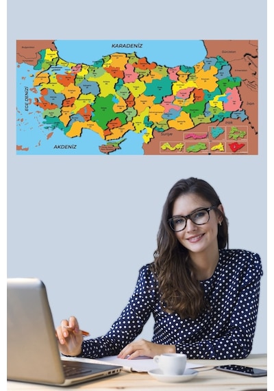 Türkiye Haritası Akıllı Kağıt Tahta Yazı Tahtası Özel Baskılı Renkli