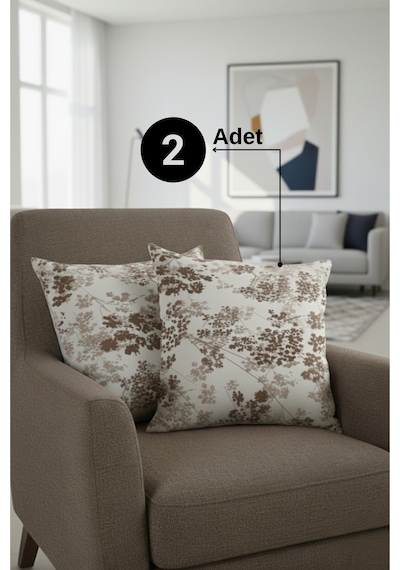 Chevron Bohem Dekoratif Punch Yastık Kırlent Kılıfı 2 Adet 45x45 Hayat Ağacı Kahverengi 45 x 45