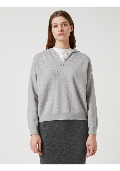 Koton Oversize Triko Kazak Kapüşonlu Düğmeli Yaka Gri 3wak90191ht 3wak90191ht023 Gri