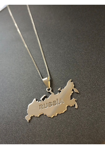 Vog Rusya Russia Haritası Bayrağı 925 Ayar Gümüş Ülke Kolye