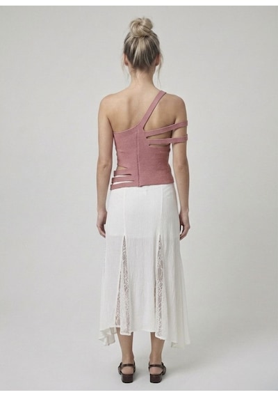 Neden Tekstil Asimetrik Tek Omuz Triko Crop Bluz - Gül Kurusu